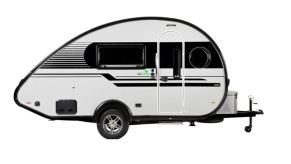 A white teardrop RV from NuCamp RV