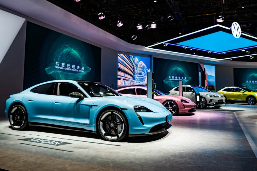 A Porsche Taycan electric car is on display during the 3rd China International Import Expo