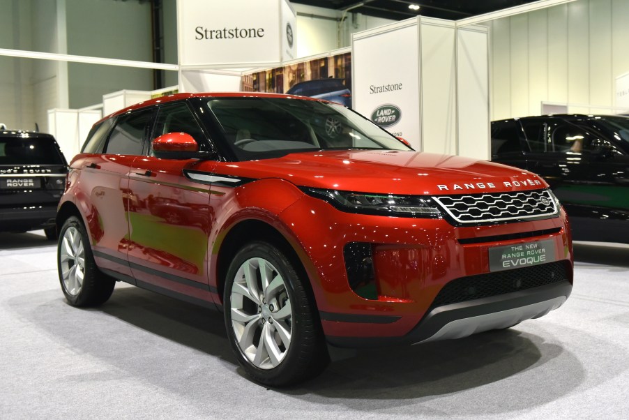 A new Range Rover Evoque is displayed during the London Motor and Tech Show