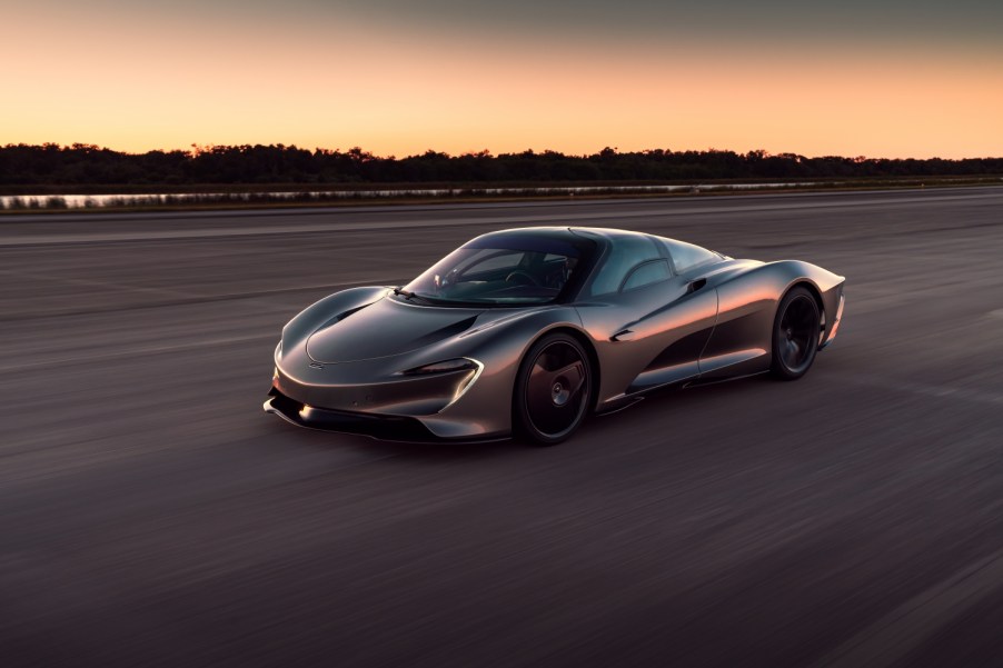 A photo of the McLaren Speedtail on track.