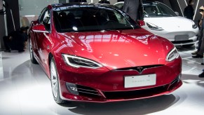 A Tesla Model S electric car is on display during 2020 Beijing International Automotive Exhibition