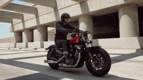 A photo of a Harley-Davidson Sportster on the road.