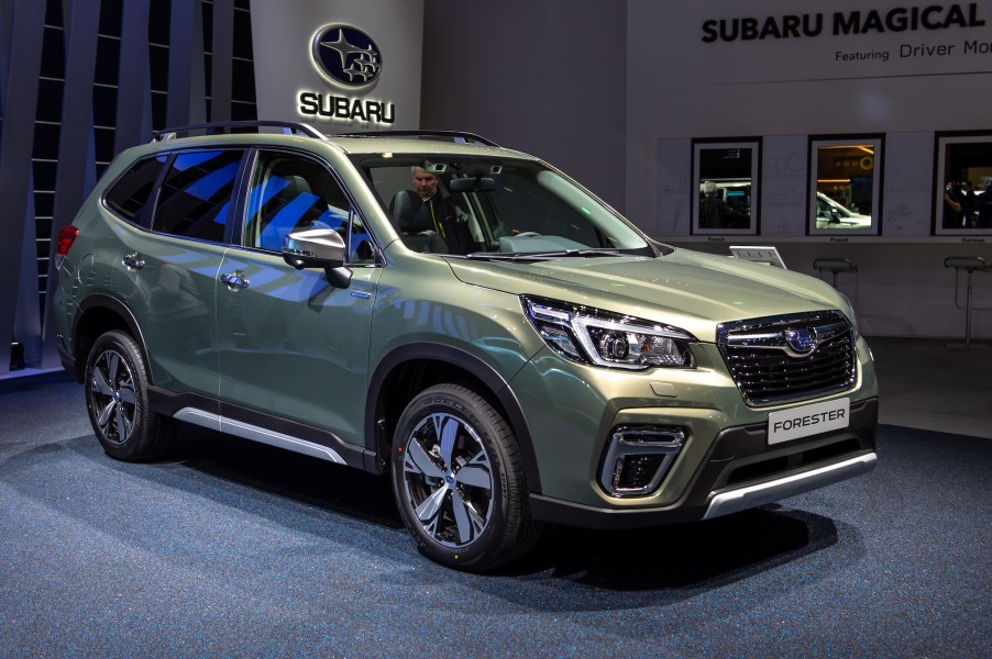 Subaru Forester is displayed during the second press day at the 89th Geneva International Motor Show on March 6, 2019, in Geneva, Switzerland.