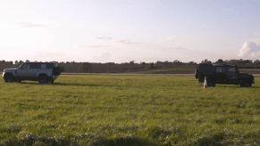 Land Rover Defender tug of war