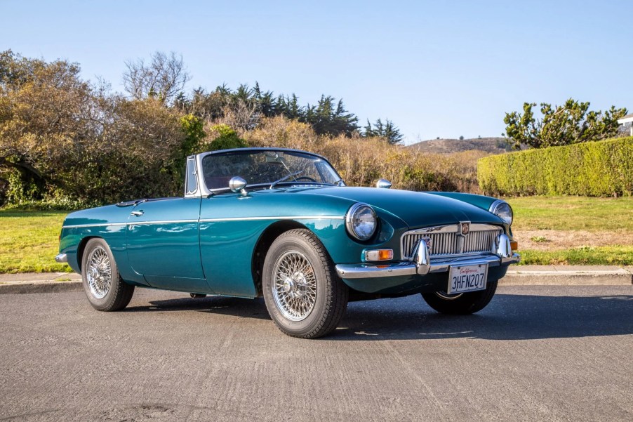 A turquoise 1965 MG MGB