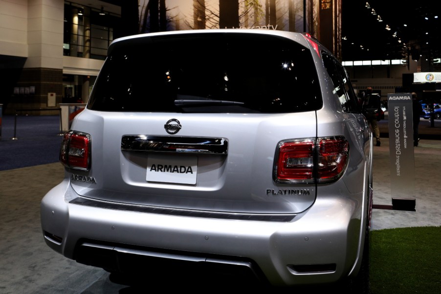 A Nissan Armada on display at an auto show