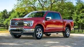 A 2020 Ford F-150 Lariat in Rapid Red Metallic Tinted Clearcoat.