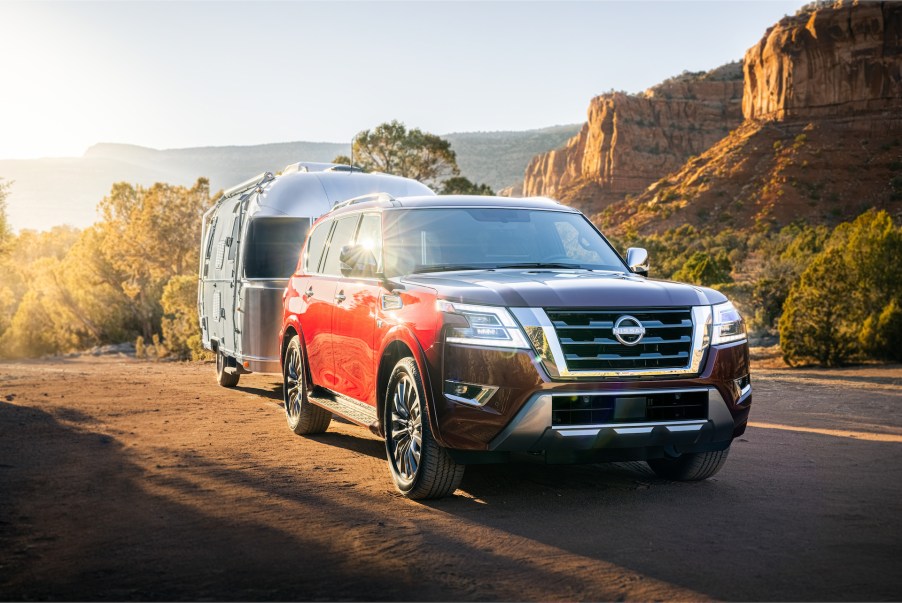 An image of the 2021 Nissan Armada off-roading outdoors.