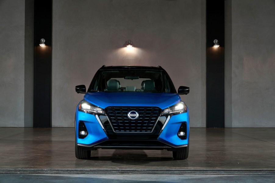 An image of the 2021 Nissan Kicks in-studio showing its new design cues.