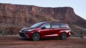 A red 2021 Toyota Sienna parked on display