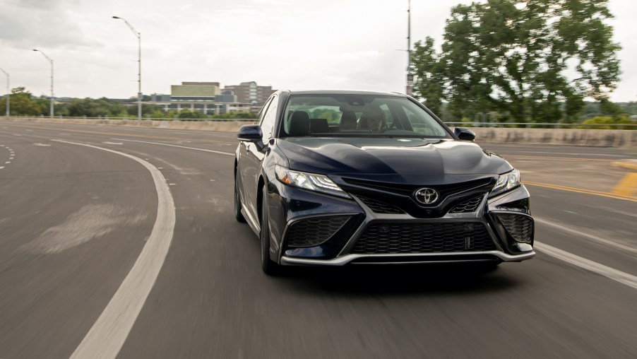 2021 Toyota Camry parked on the top level of a parking garage