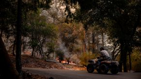 Chris Maschauser rides an ATV to cut off a heard of goats from Mascauser Vineyards and Ranch in California