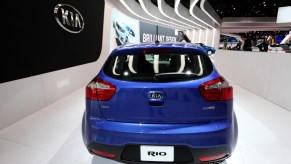 A Kia Rio on display at an auto show