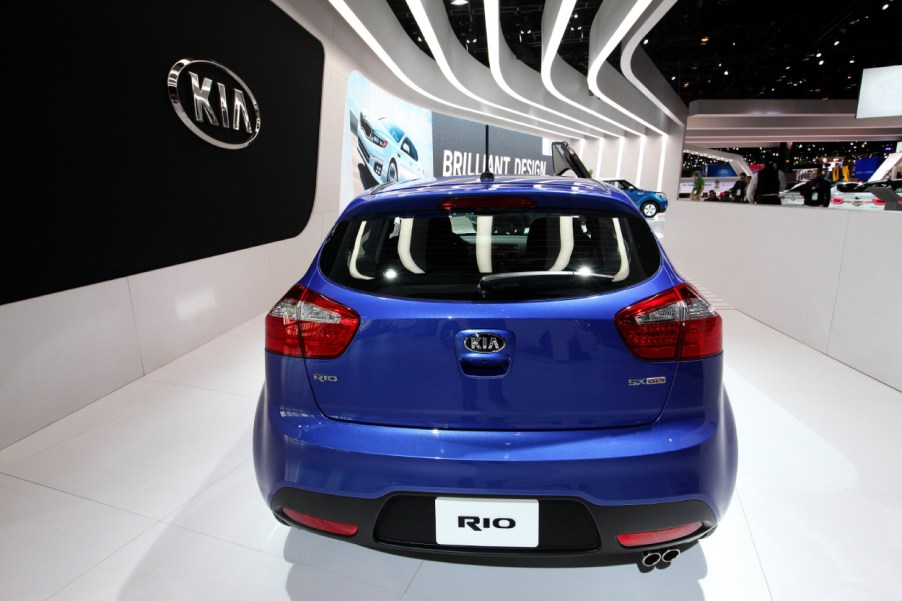 A Kia Rio on display at an auto show