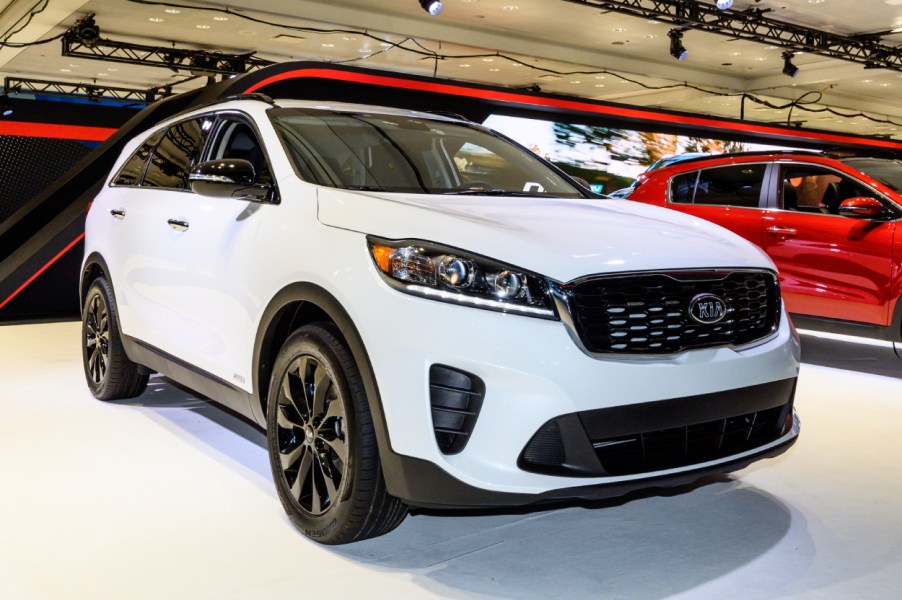 A Kia Sorento on display at an auto show