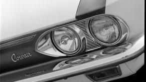 The driver's side headlights of the Chevrolet Corvair