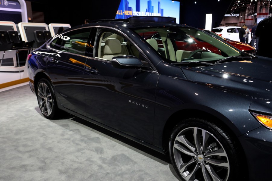 A Chevy Malibu on display at an auto show