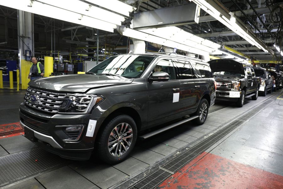 Ford Expedition SUVs being assembled in a factory