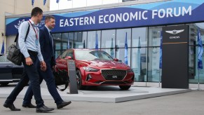 A Genesis G70 car at the Far Eastern Federal University campus