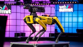 An image of a Boston Dynamics robot at a tech show.