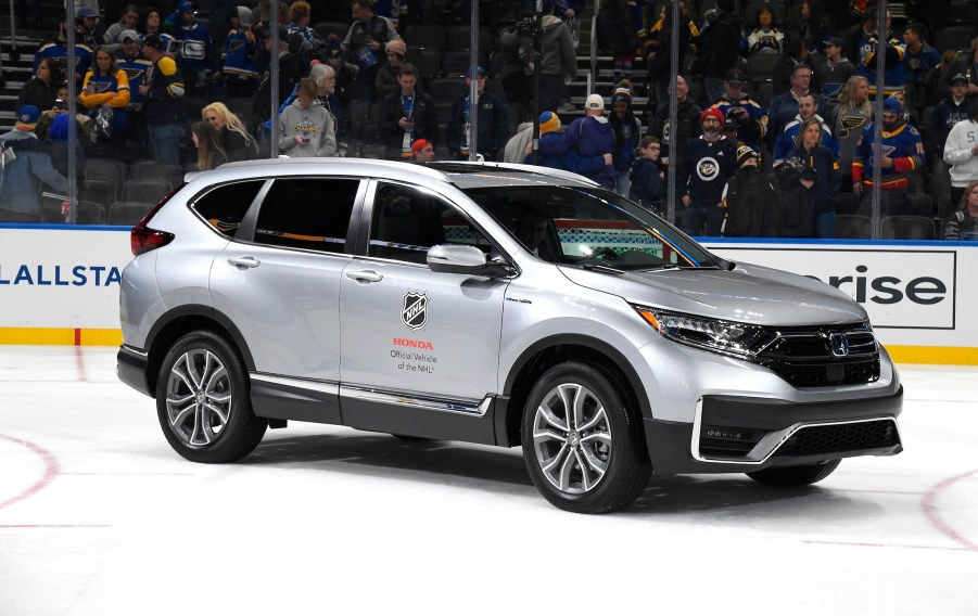 A general view of the official vehicle, the Honda CR-V, is seen on the ice after the 2020 NHL All-Star Game