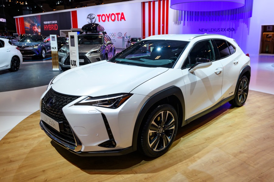 Lexus UX 250h compact crossover hybrid SUV on display at Brussels Expo