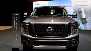 A Nissan Titan on display at an auto show