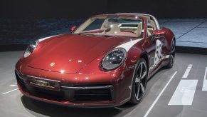 A Porsche 911 Targa 4S vehicle is on display during the 18th Guangzhou International Automobile Exhibition