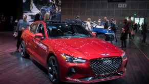 A Genesis G70 on display at an auto show