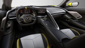 C8 Corvette interior in Cool Gray with Strike Yellow accents