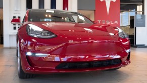 Tesla vehicles are on display at a Tesla store in Palo Alto, California, United States on October 3, 2019.