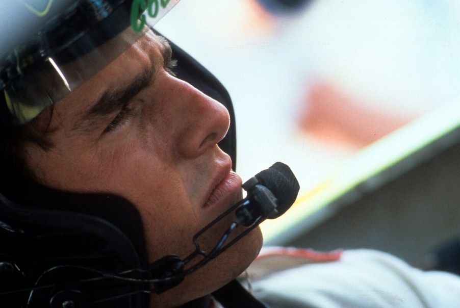 Tom Cruise makes a serious face in a Chevrolet Lumina on the set of the NASCAR racing movie, "Days of Thunder."