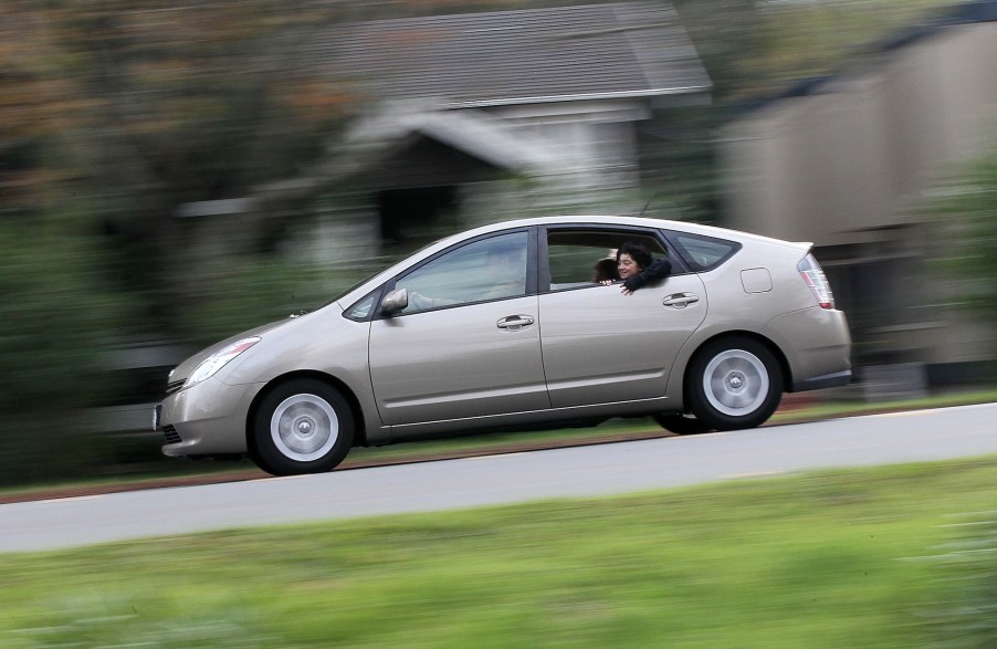 A Toyota Prius drives in a residential neighborhood on November 30, 2010, in San Anselmo, California.