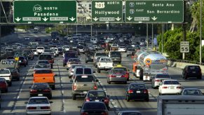 Cars stuck in traffic on a highway