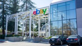 Cars parked outside of an eBay building.