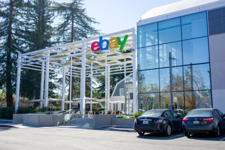 Cars parked outside of an eBay building.