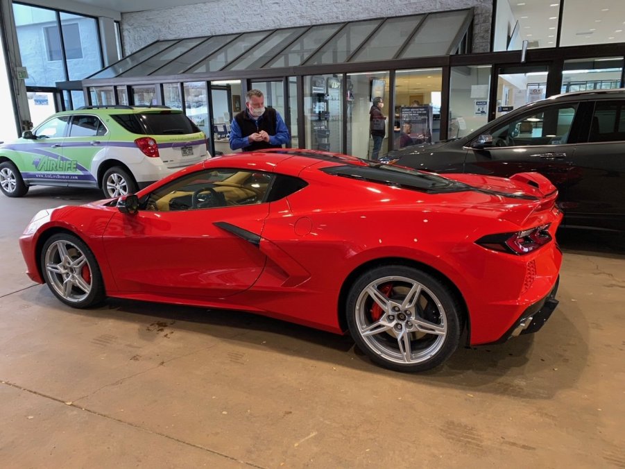 An image of a Chevy Corvette C8 at a dealership.