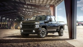 A black 2021 Chevy Silverado 2500 Carhartt Special Edition parked on display