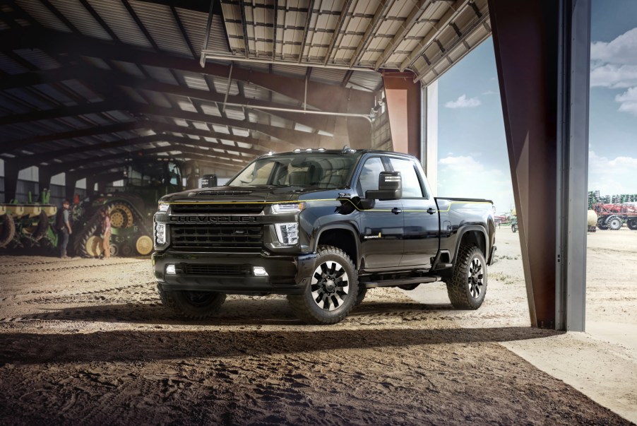 A black 2021 Chevy Silverado 2500 Carhartt Special Edition parked on display