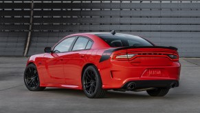 A red 2021 Dodge Charger Daytona parked on display