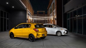 2021 Mitsubishi Mirage and Mirage G4 shown in Sand Yellow and White Diamond