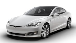 A white 2021 Tesla Model S Long Range Plus