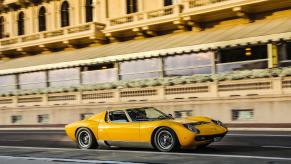 An image of a Lamborghini Miura SV out on the road.