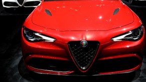 An Alfa Romeo Giulia on display at an auto show