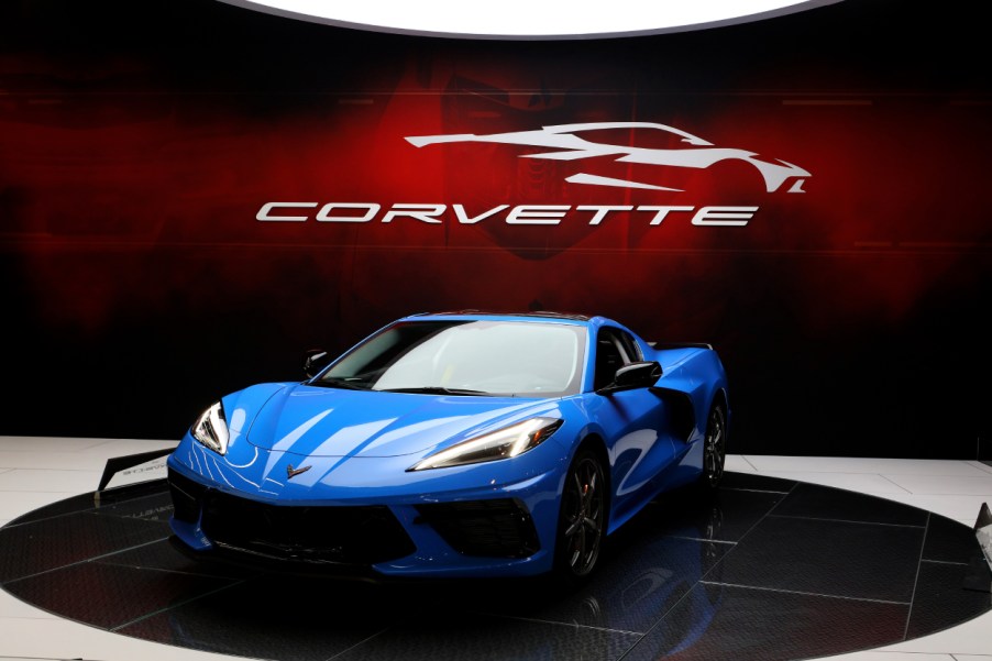 A Chevy Corvette on display at an auto show