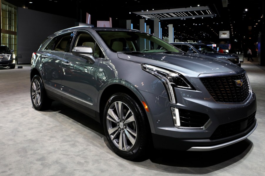 A Cadillac XT5 on display at an auto show