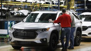 The three millionth vehicle produced at at the General Motors Lansing Delta Township Assembly Plant, a 2020 Chevrolet Traverse Redline Edition