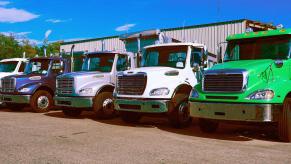 Freightliner heavy-duty trucks, made by Daimler Trucks North America, are seen in this October 14, 2008, image taken in Gainesville, Virginia.