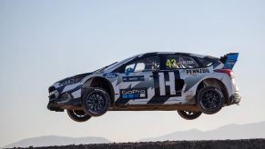 Ken Block jumping his Ford Fiesta