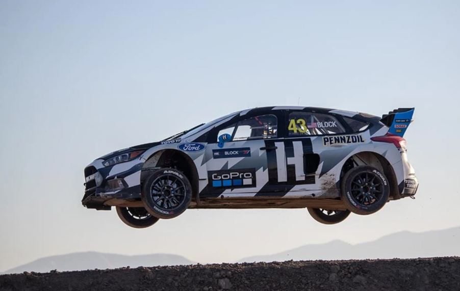 Ken Block jumping his Ford Fiesta